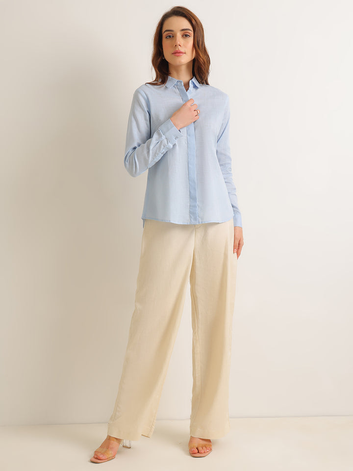 Hancock   Women   Sky Blue   Solids   Lyocell   Regular Fit   Formal   Shirt