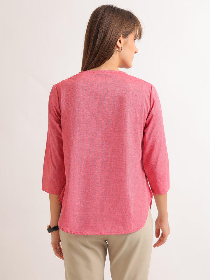 Hancock   Women   Red   Solids   Pure Cotton   Regular Fit   Formal   Top