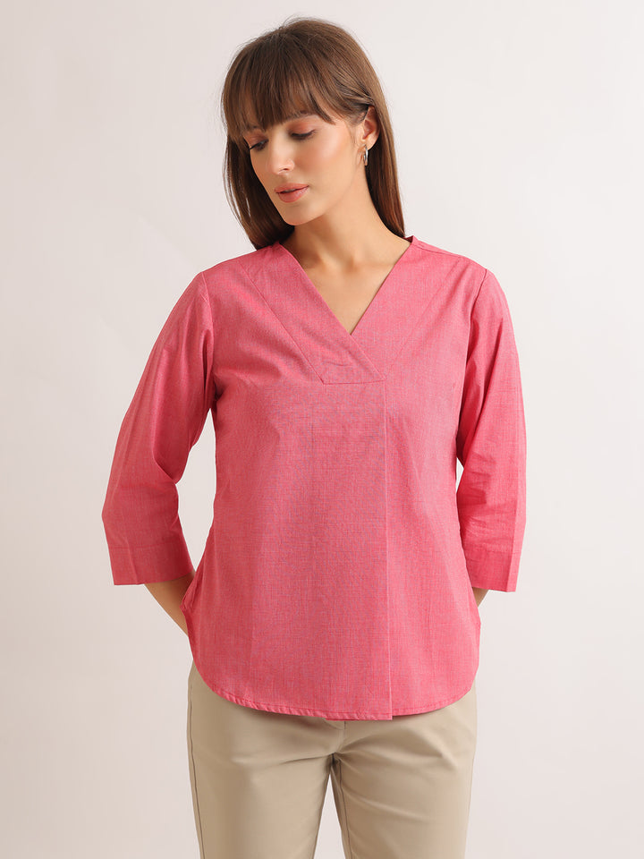 Hancock   Women   Red   Solids   Pure Cotton   Regular Fit   Formal   Top