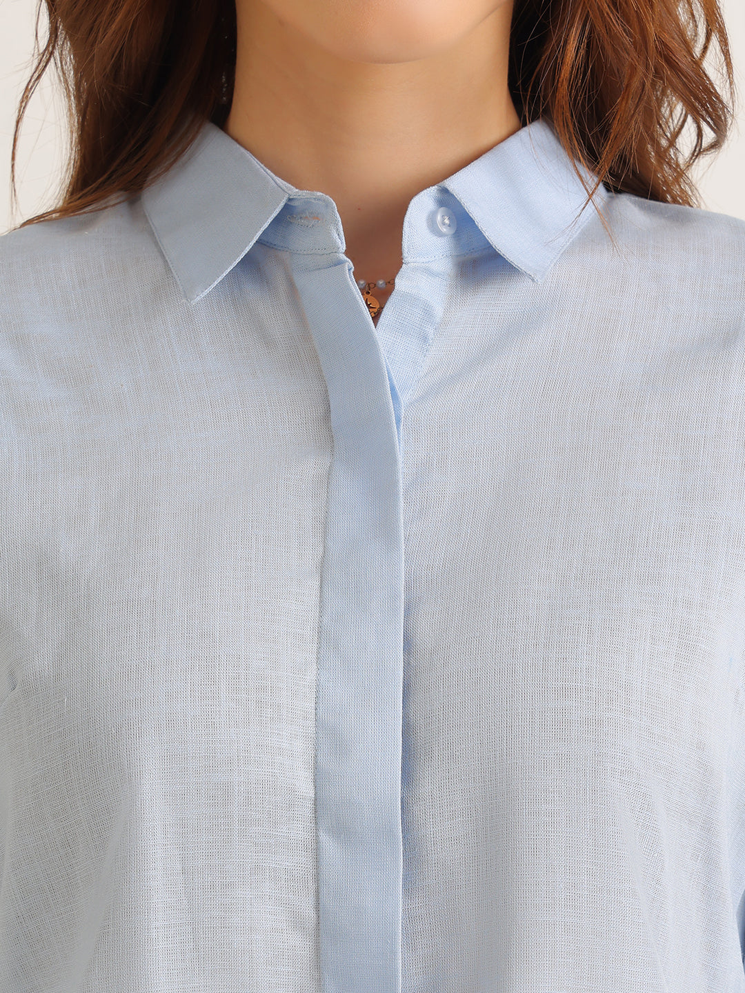 Hancock   Women   Sky Blue   Solids   Lyocell   Regular Fit   Formal   Shirt