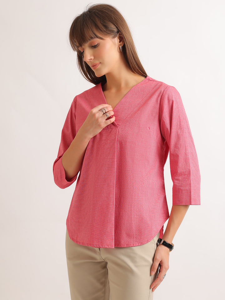 Hancock   Women   Red   Solids   Pure Cotton   Regular Fit   Formal   Top