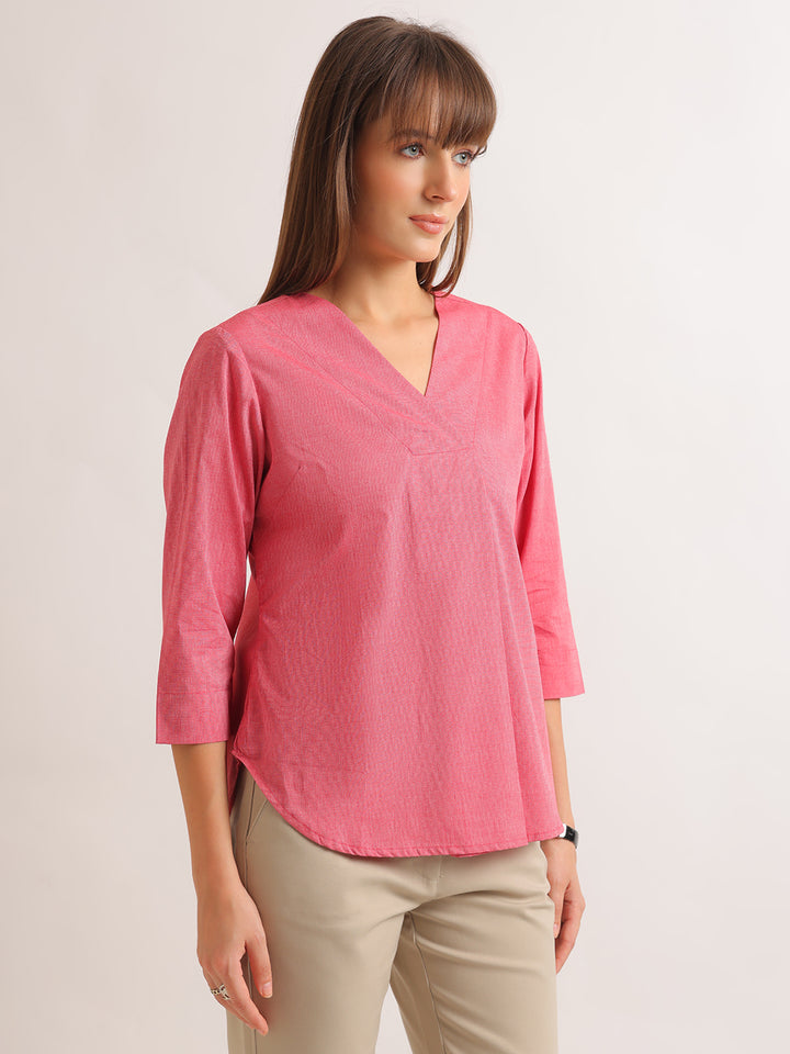 Hancock   Women   Red   Solids   Pure Cotton   Regular Fit   Formal   Top