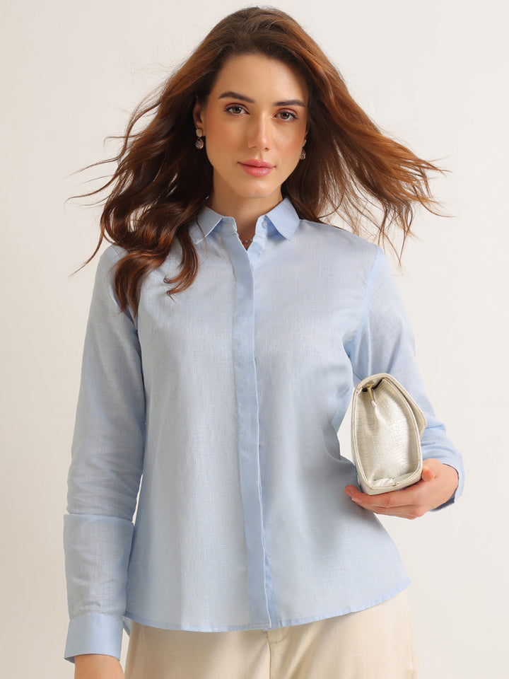 Hancock   Women   Sky Blue   Solids   Lyocell   Regular Fit   Formal   Shirt