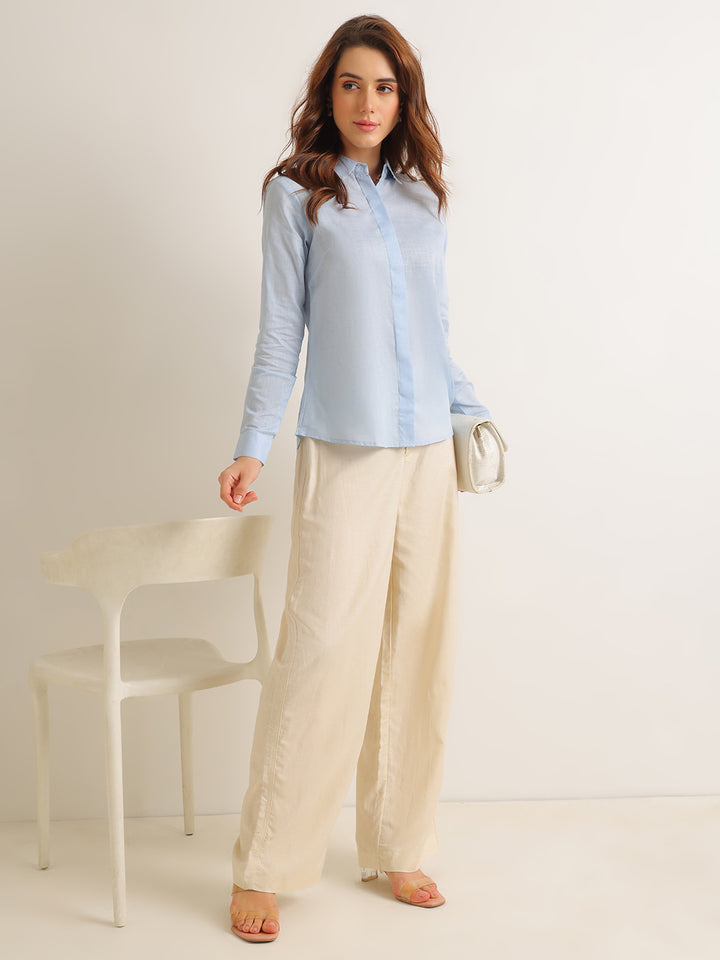 Hancock   Women   Sky Blue   Solids   Lyocell   Regular Fit   Formal   Shirt