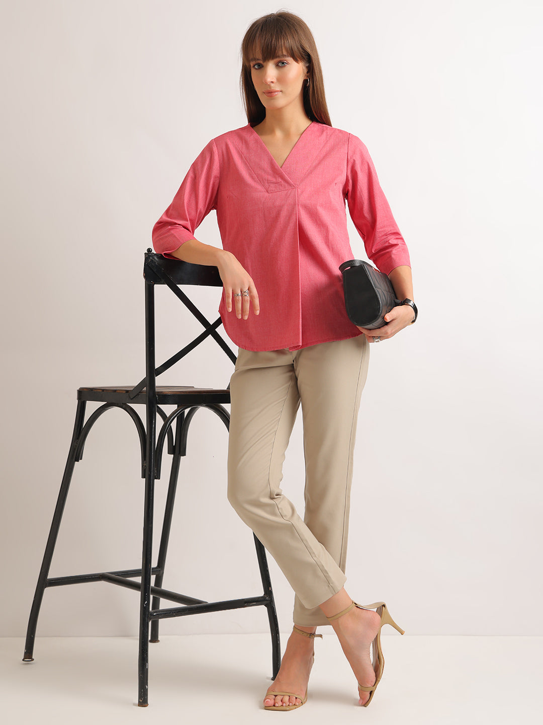 Hancock   Women   Red   Solids   Pure Cotton   Regular Fit   Formal   Top