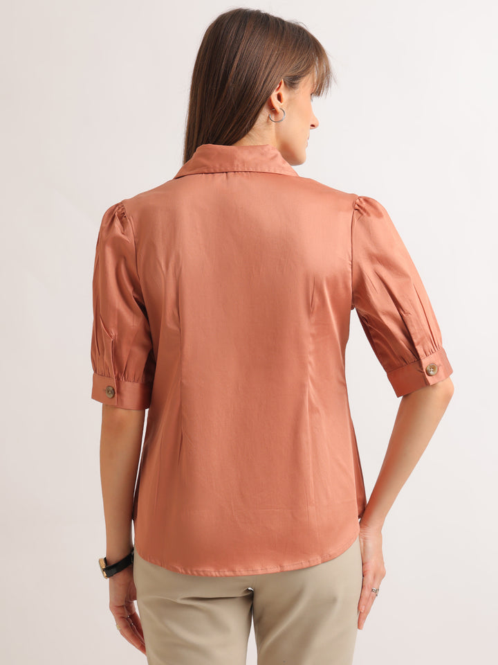 Hancock   Women   Peach   Solids   Pure Cotton   Regular Fit   Formal   Shirt