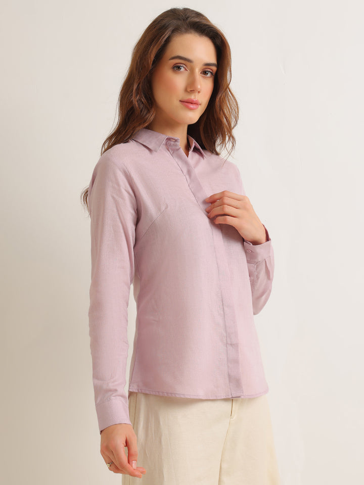 Hancock   Women   Purple   Solids   Lyocell   Regular Fit   Formal   Shirt