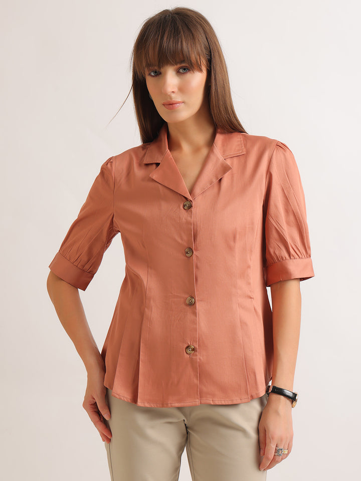 Hancock   Women   Peach   Solids   Pure Cotton   Regular Fit   Formal   Shirt