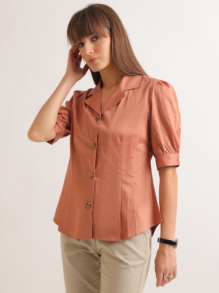 Hancock   Women   Peach   Solids   Pure Cotton   Regular Fit   Formal   Shirt