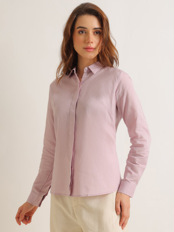 Hancock   Women   Purple   Solids   Lyocell   Regular Fit   Formal   Shirt