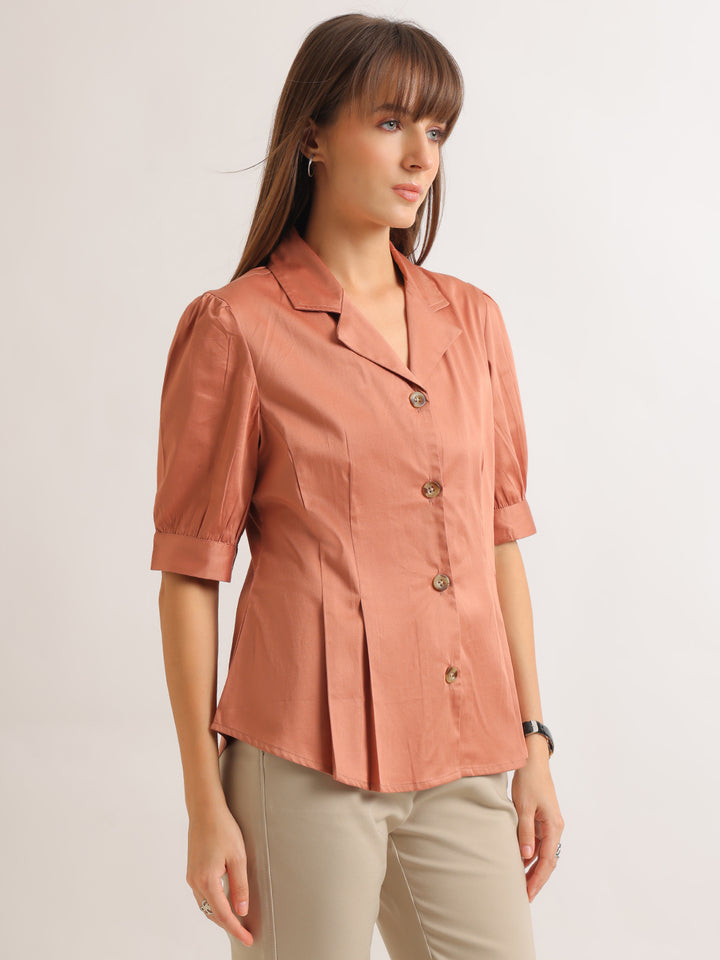 Hancock   Women   Peach   Solids   Pure Cotton   Regular Fit   Formal   Shirt