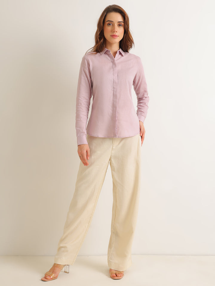 Hancock   Women   Purple   Solids   Lyocell   Regular Fit   Formal   Shirt