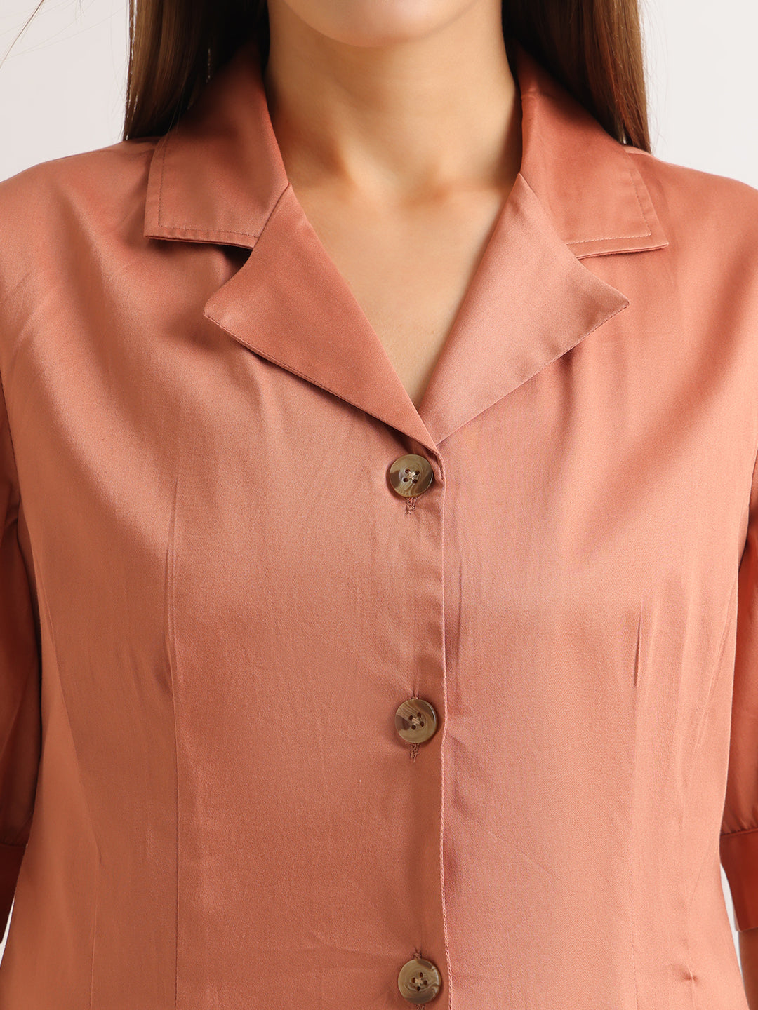 Hancock   Women   Peach   Solids   Pure Cotton   Regular Fit   Formal   Shirt