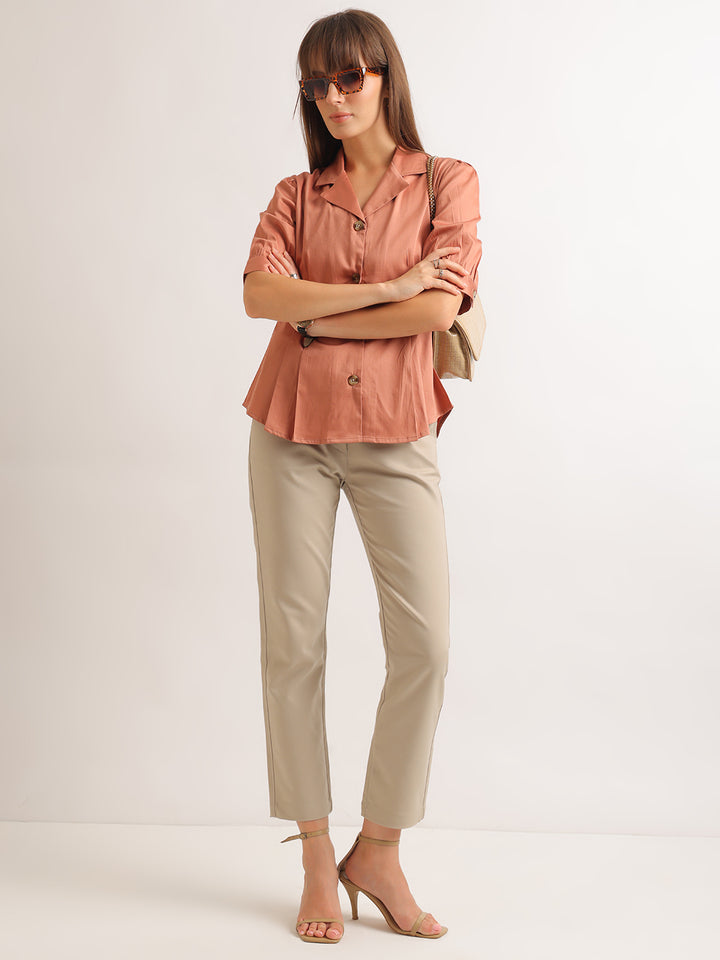Hancock   Women   Peach   Solids   Pure Cotton   Regular Fit   Formal   Shirt