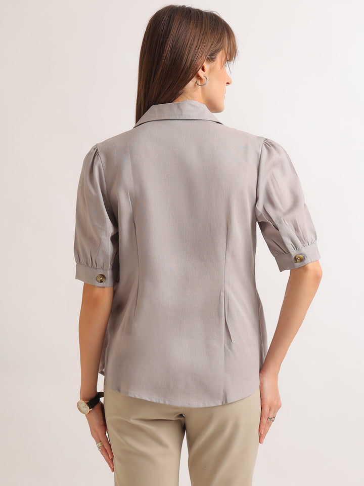 Hancock   Women   Smoke Grey   Solids   Pure Cotton   Regular Fit   Formal   Shirt