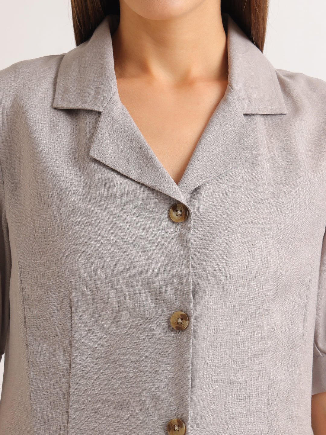 Hancock   Women   Smoke Grey   Solids   Pure Cotton   Regular Fit   Formal   Shirt