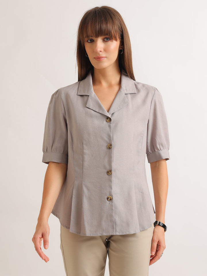 Hancock   Women   Smoke Grey   Solids   Pure Cotton   Regular Fit   Formal   Shirt