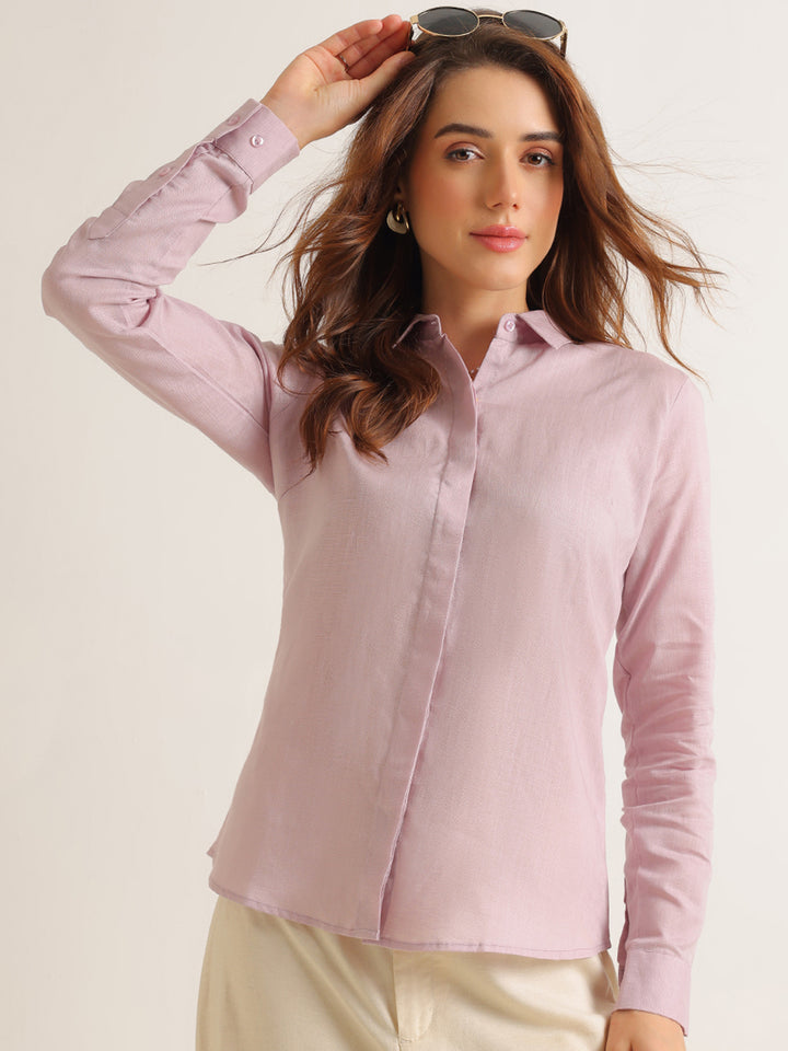 Hancock   Women   Purple   Solids   Lyocell   Regular Fit   Formal   Shirt
