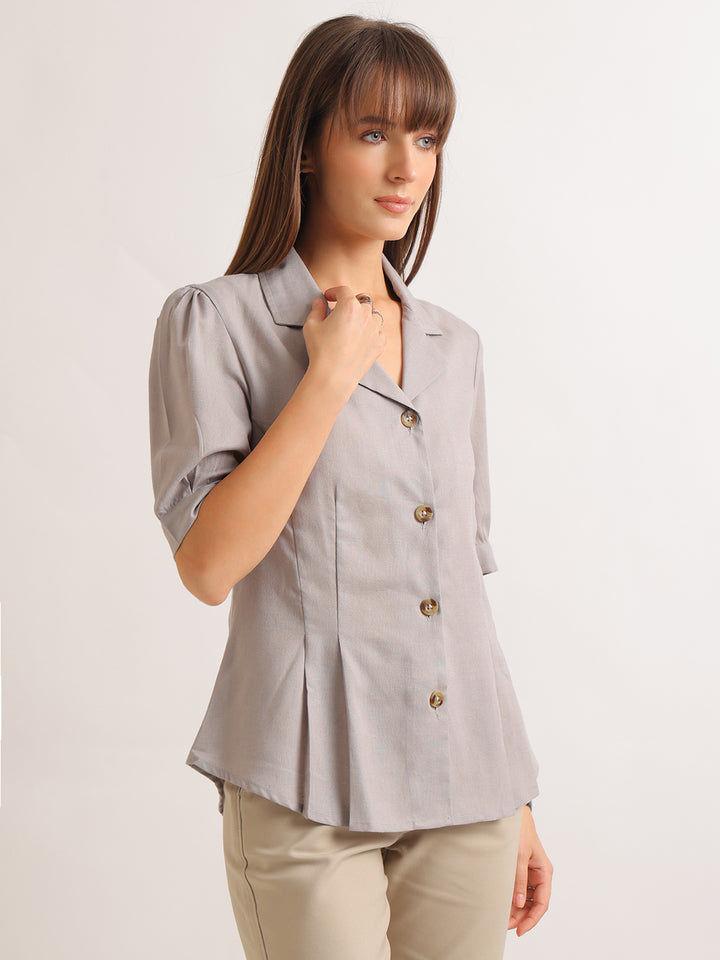 Hancock   Women   Smoke Grey   Solids   Pure Cotton   Regular Fit   Formal   Shirt