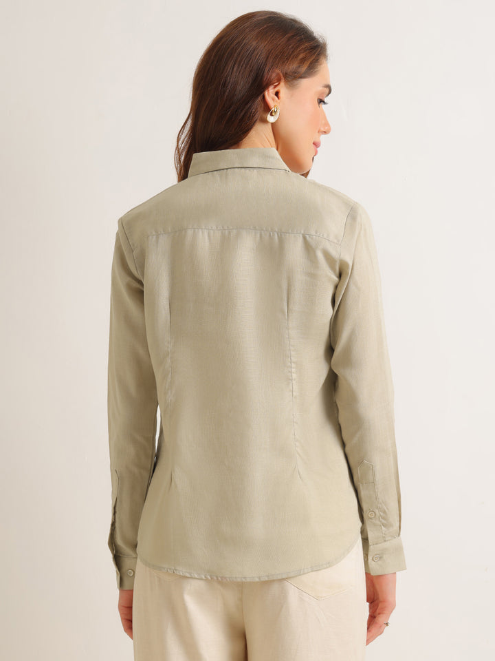Hancock   Women   Greige   Solids   Lyocell   Regular Fit   Formal   Shirt
