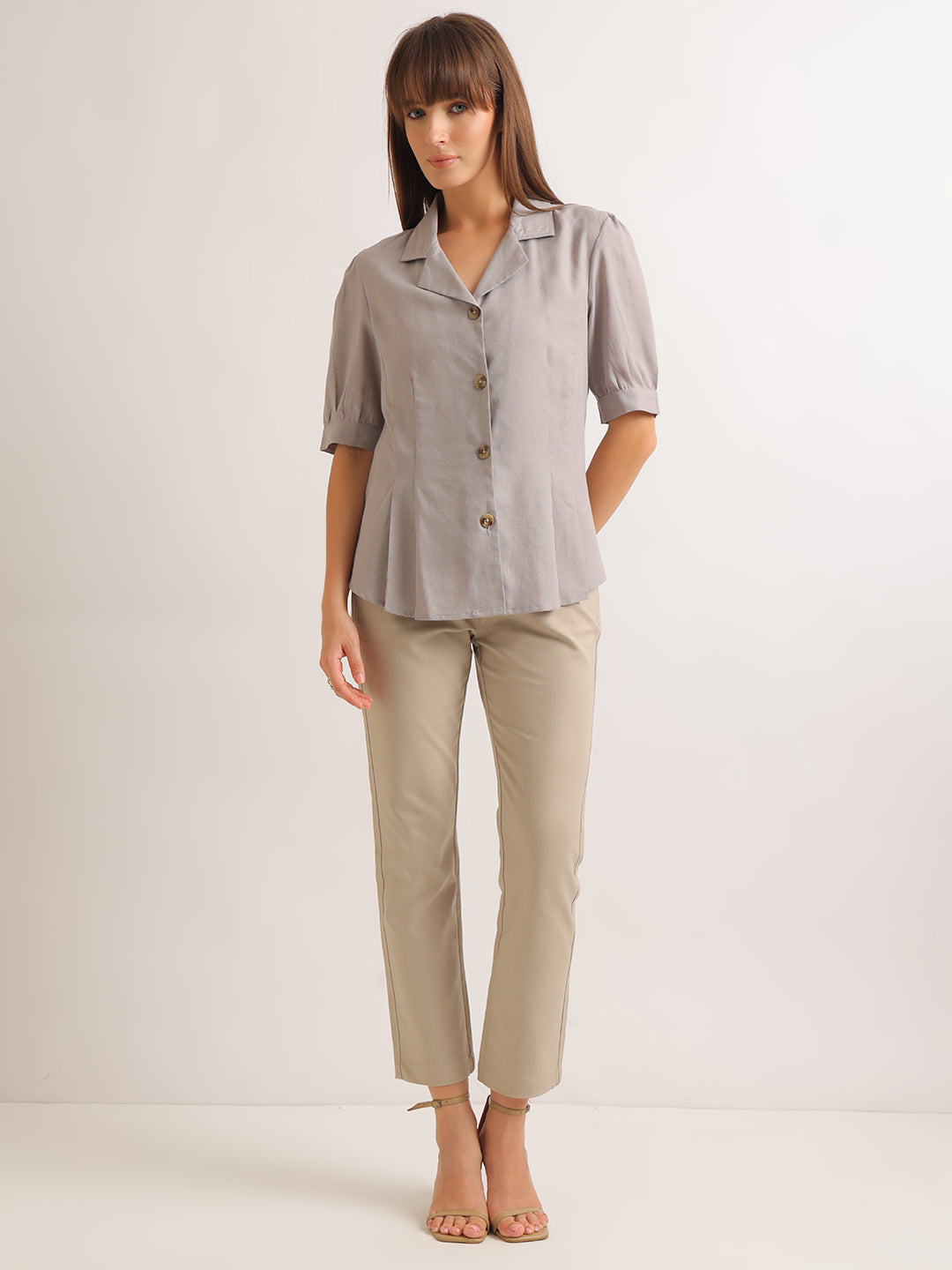 Hancock   Women   Smoke Grey   Solids   Pure Cotton   Regular Fit   Formal   Shirt