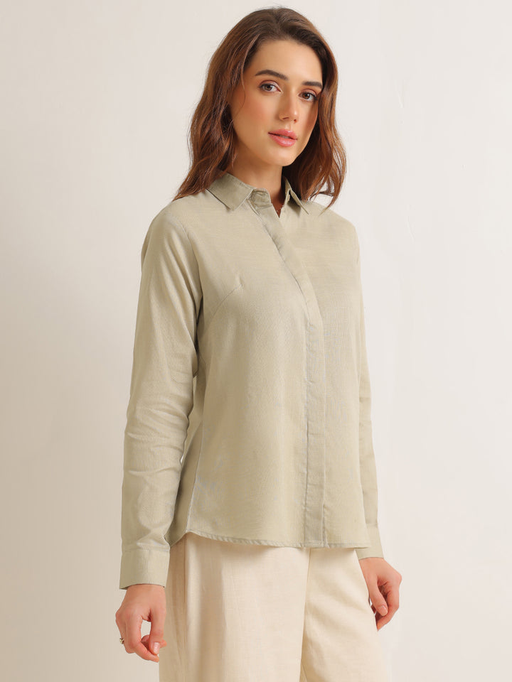 Hancock   Women   Greige   Solids   Lyocell   Regular Fit   Formal   Shirt