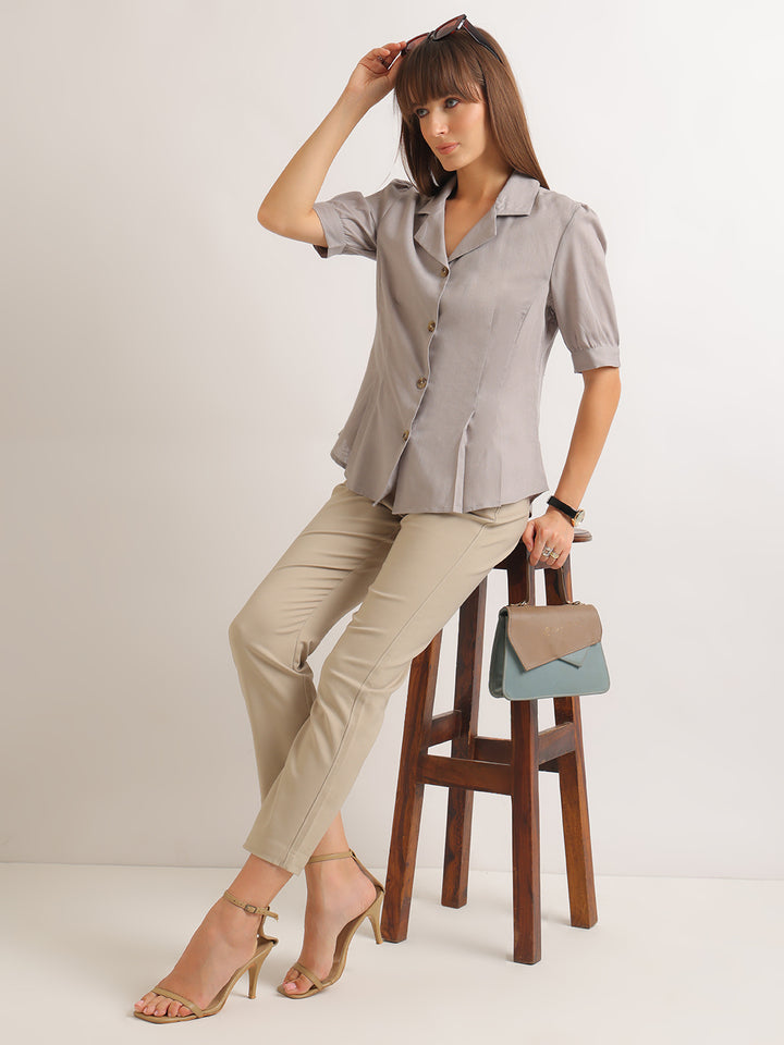 Hancock   Women   Smoke Grey   Solids   Pure Cotton   Regular Fit   Formal   Shirt