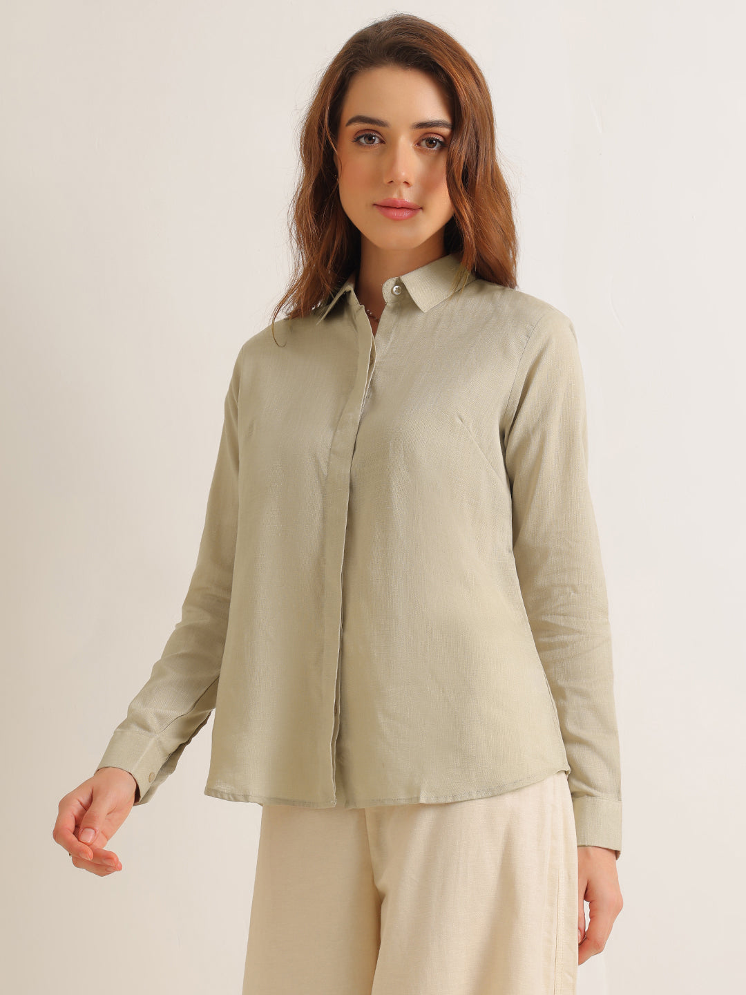 Hancock   Women   Greige   Solids   Lyocell   Regular Fit   Formal   Shirt