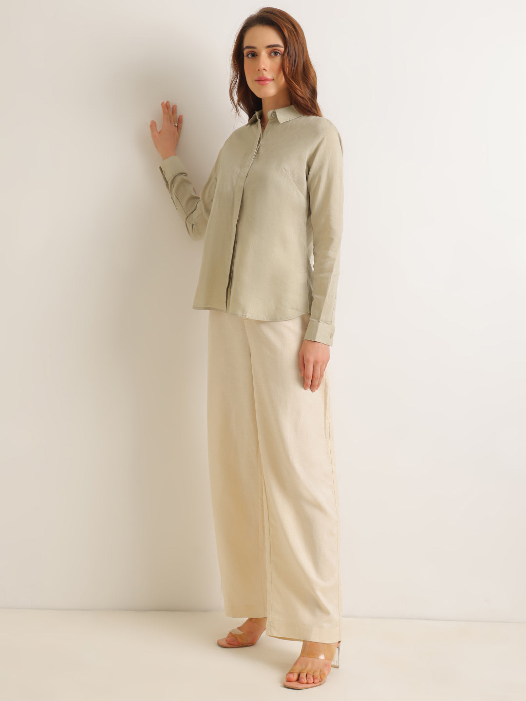 Hancock   Women   Greige   Solids   Lyocell   Regular Fit   Formal   Shirt