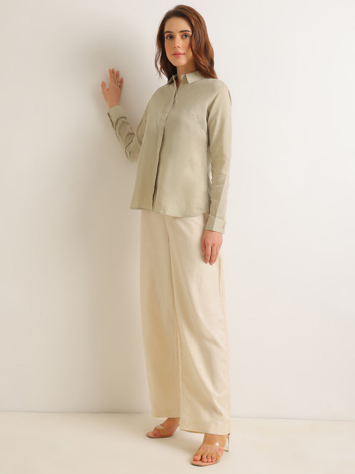 Hancock   Women   Greige   Solids   Lyocell   Regular Fit   Formal   Shirt