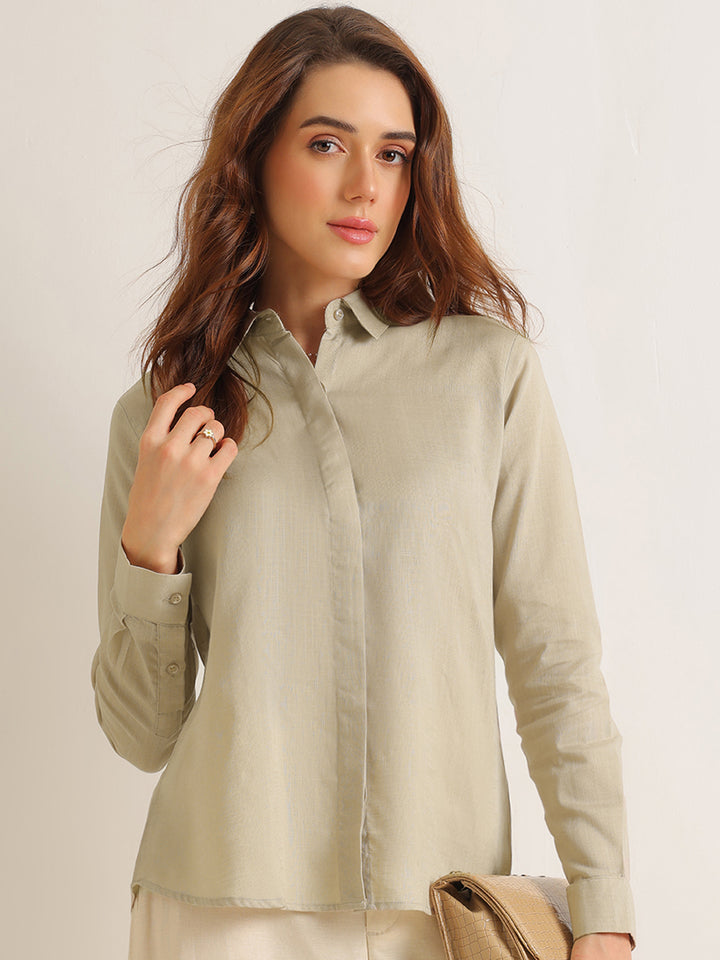 Hancock   Women   Greige   Solids   Lyocell   Regular Fit   Formal   Shirt