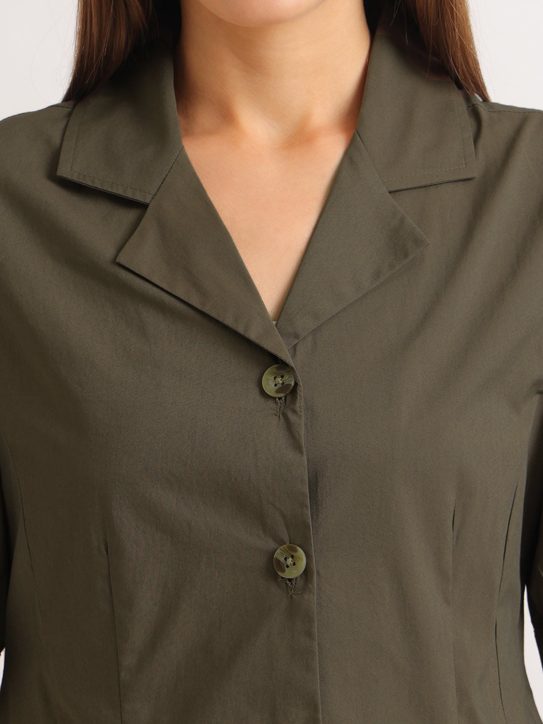Hancock   Women   Forest Green   Solids   Pure Cotton   Regular Fit   Formal   Shirt