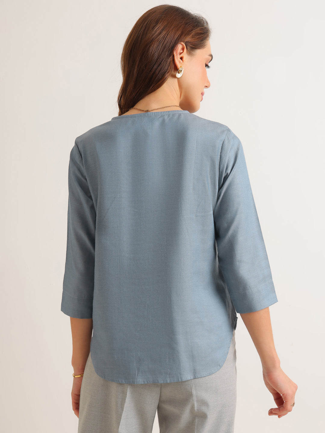 Hancock   Women   Steel Grey   Solids   Lyocell   Regular Fit   Formal   Top