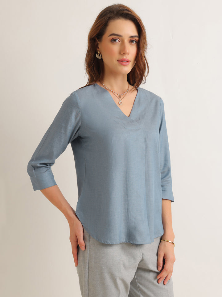 Hancock   Women   Steel Grey   Solids   Lyocell   Regular Fit   Formal   Top