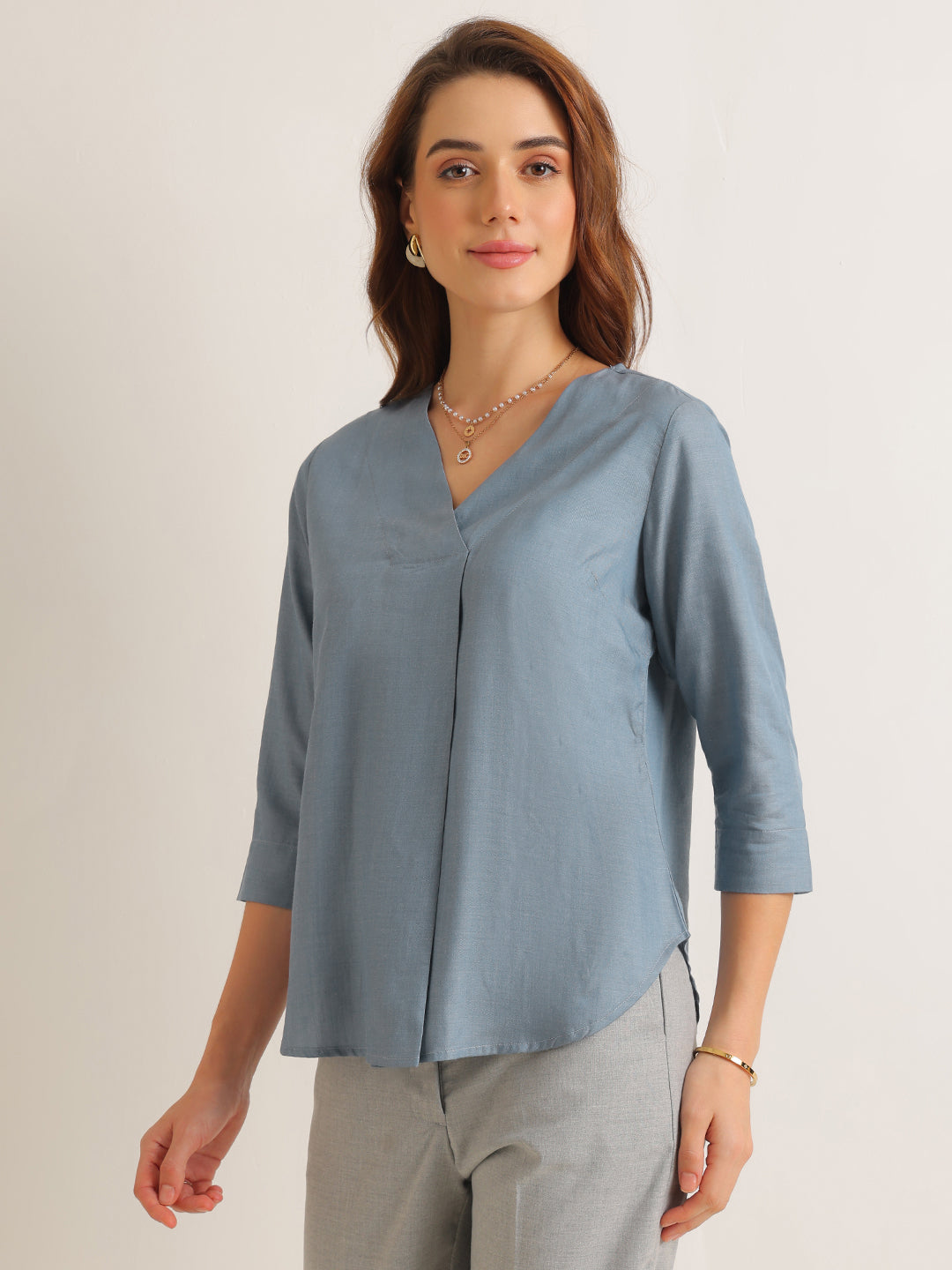 Hancock   Women   Steel Grey   Solids   Lyocell   Regular Fit   Formal   Top