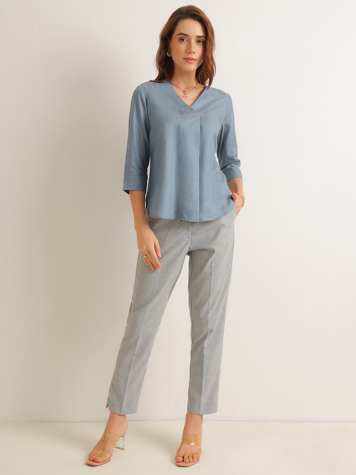 Hancock   Women   Steel Grey   Solids   Lyocell   Regular Fit   Formal   Top
