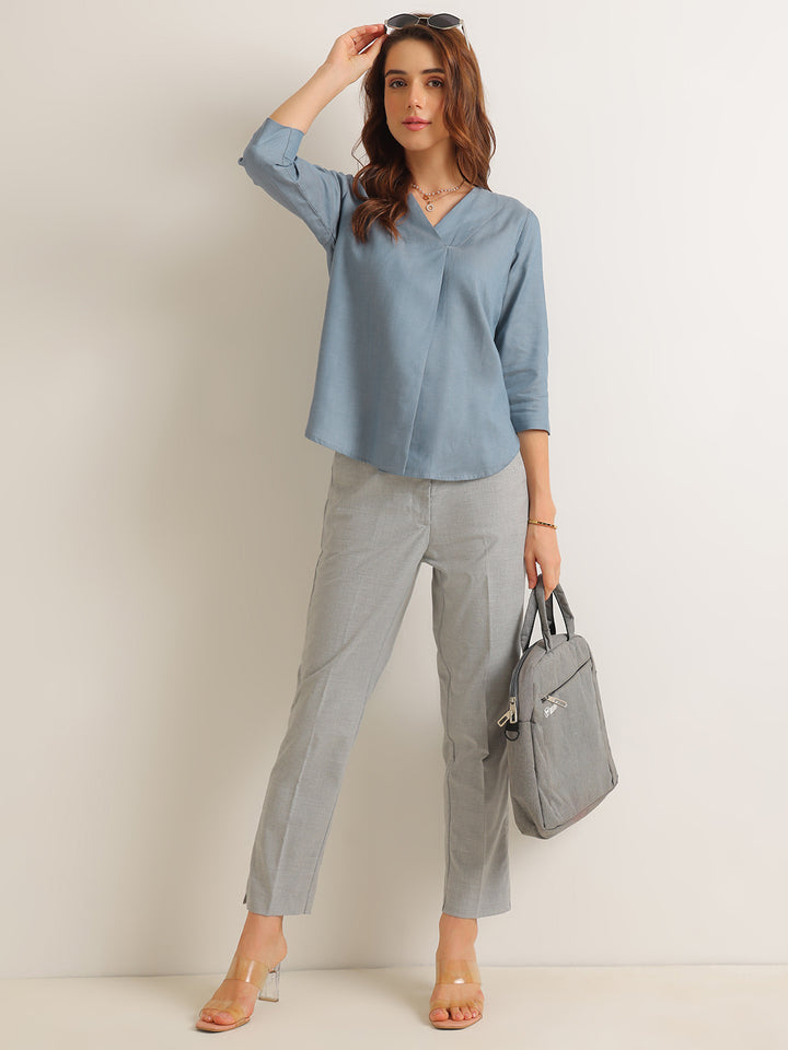 Hancock   Women   Steel Grey   Solids   Lyocell   Regular Fit   Formal   Top