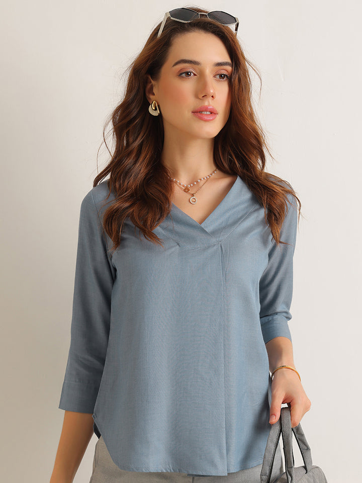 Hancock   Women   Steel Grey   Solids   Lyocell   Regular Fit   Formal   Top