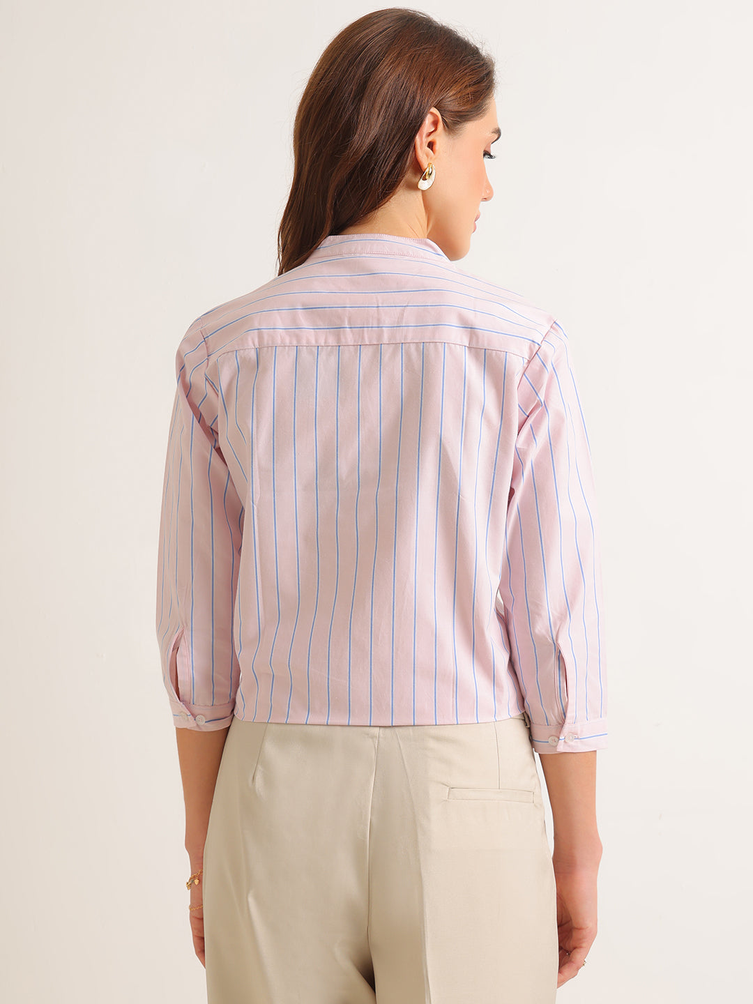 Hancock   Women   Pink   Stripes   Pure Cotton   Regular Fit   Formal   Shirt