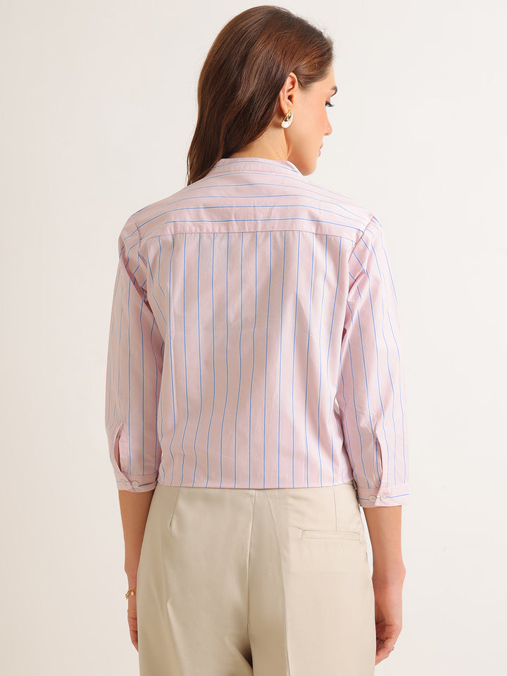 Hancock   Women   Pink   Stripes   Pure Cotton   Regular Fit   Formal   Shirt