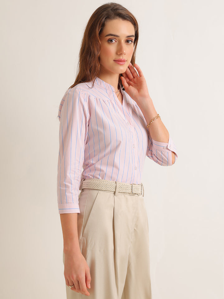Hancock   Women   Pink   Stripes   Pure Cotton   Regular Fit   Formal   Shirt