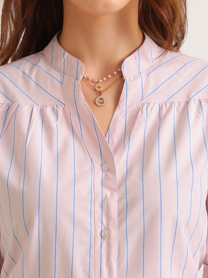 Hancock   Women   Pink   Stripes   Pure Cotton   Regular Fit   Formal   Shirt
