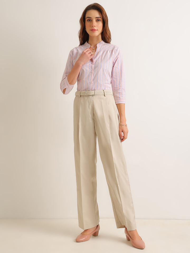 Hancock   Women   Pink   Stripes   Pure Cotton   Regular Fit   Formal   Shirt