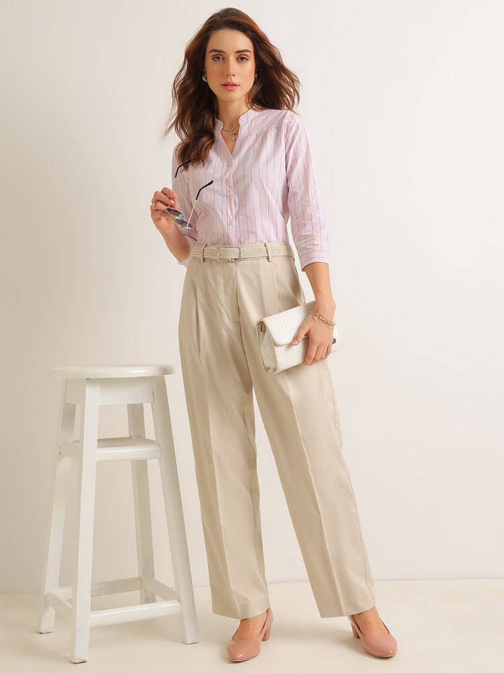 Hancock   Women   Pink   Stripes   Pure Cotton   Regular Fit   Formal   Shirt