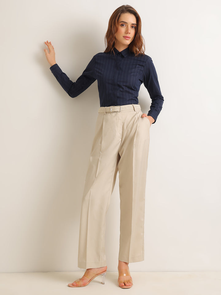 Hancock   Women   Navy Blue   Stripes   Pure Cotton   Regular Fit   Formal   Shirt