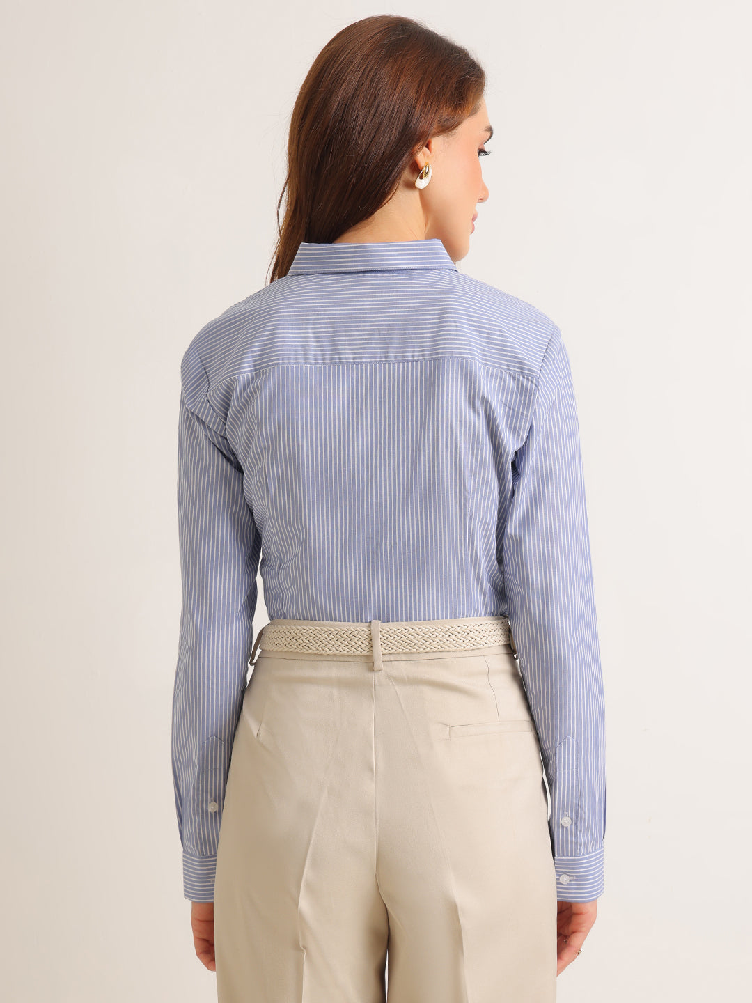 Hancock   Women   Blue & White   Stripes   Pure Cotton   Regular Fit   Formal   Shirt