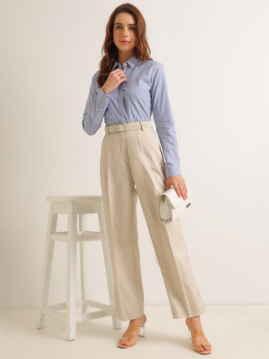 Hancock   Women   Blue & White   Stripes   Pure Cotton   Regular Fit   Formal   Shirt