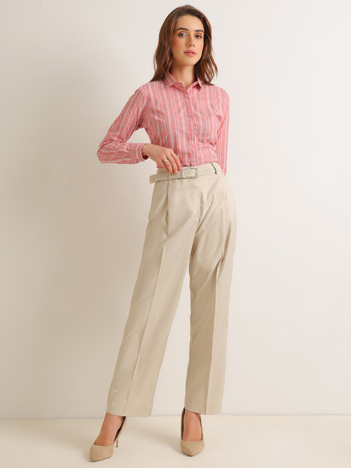 Hancock   Women   Red & White   Stripes   Pure Cotton   Regular Fit   Formal   Shirt