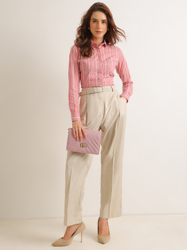Hancock   Women   Red & White   Stripes   Pure Cotton   Regular Fit   Formal   Shirt
