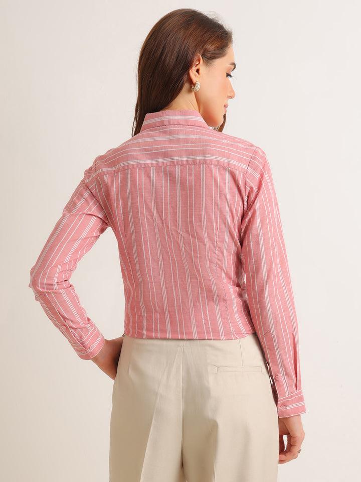 Hancock   Women   Red & White   Stripes   Pure Cotton   Regular Fit   Formal   Shirt